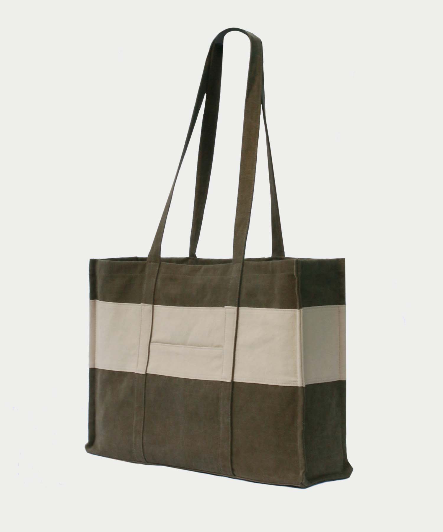 Line Patchwork Shopper Bag - Khaki